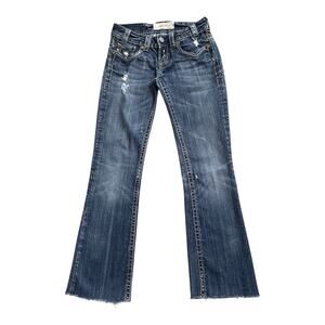 Mek Denim Oaxaca Bootcut Jeans Distressed Embroidered Flap Pocket Y2K Low Rise